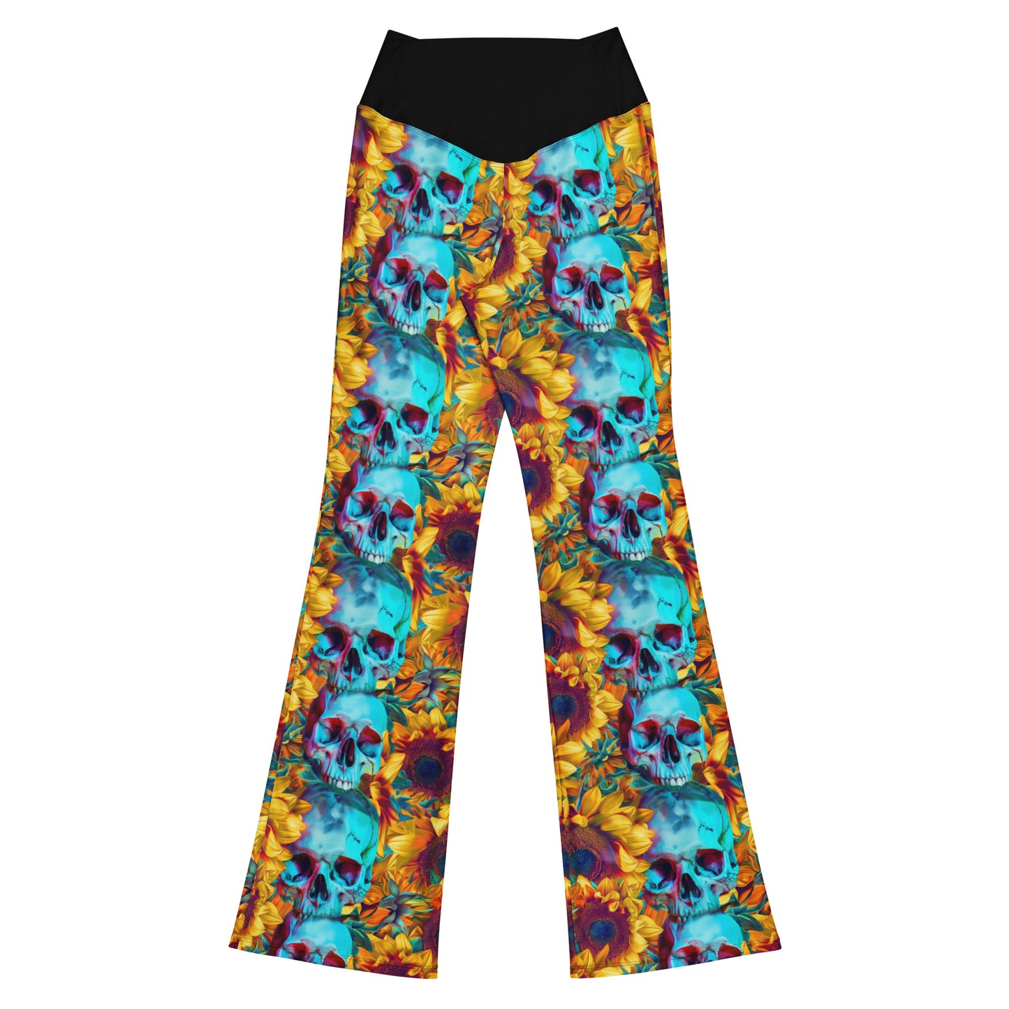 Glowing Skull with Sunflowers Flare Leggings