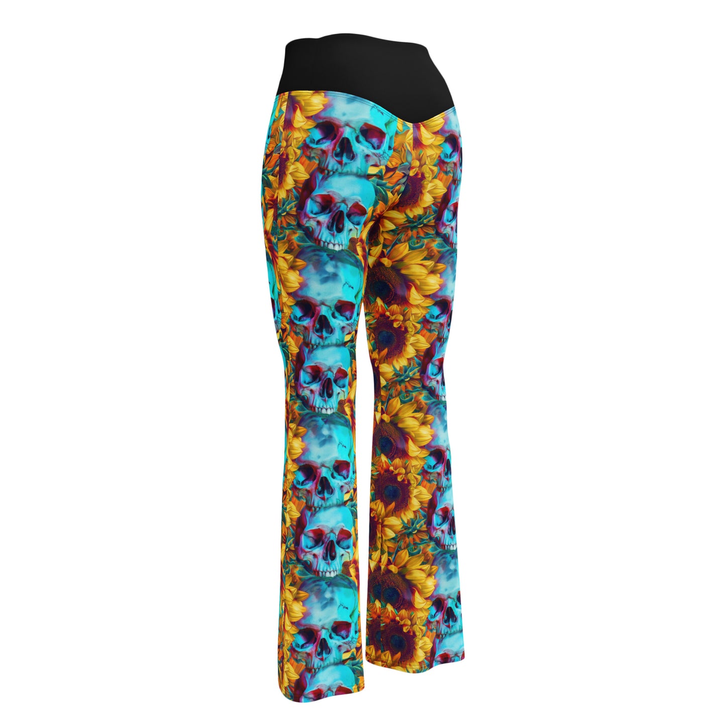 Glowing Skull with Sunflowers Flare Leggings