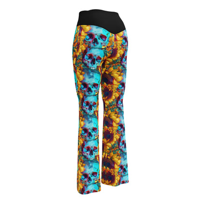 Glowing Skull with Sunflowers Flare Leggings