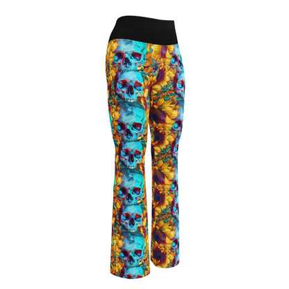 Glowing Skull with Sunflowers Flare Leggings