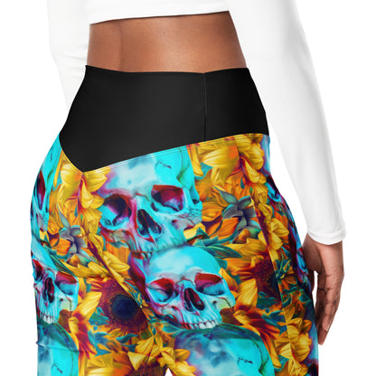 Glowing Skull with Sunflowers Flare Leggings