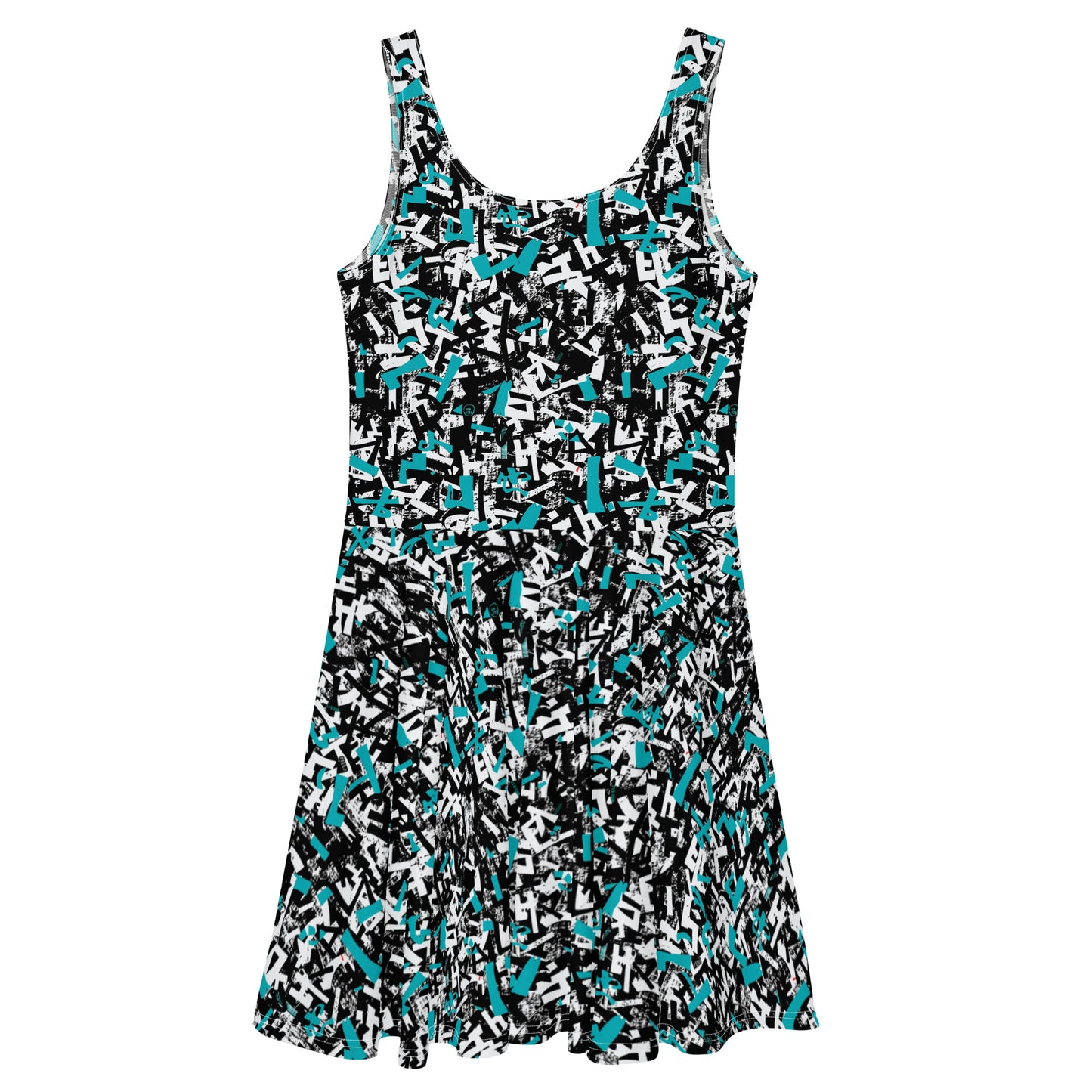 Teal Scribbles Skater Dress