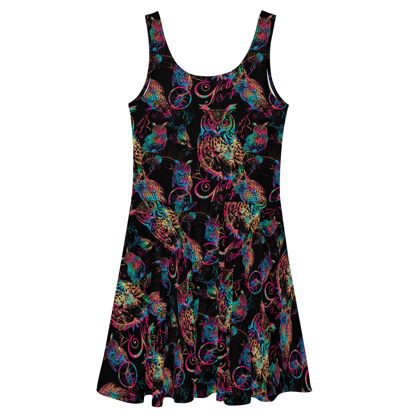 Neon Owl Skater Dress