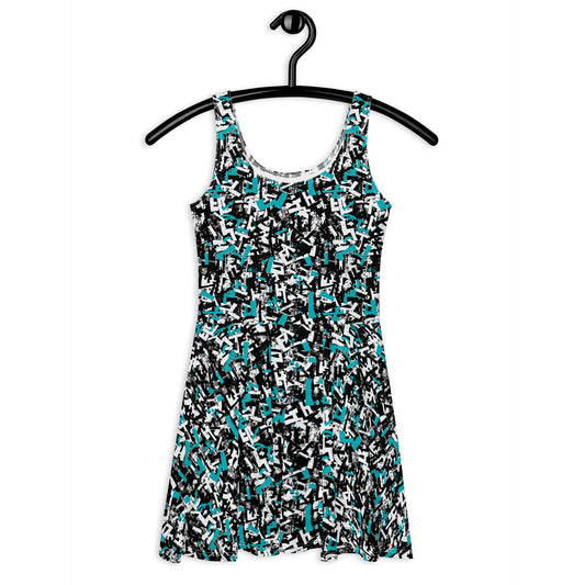 Teal Scribbles Skater Dress