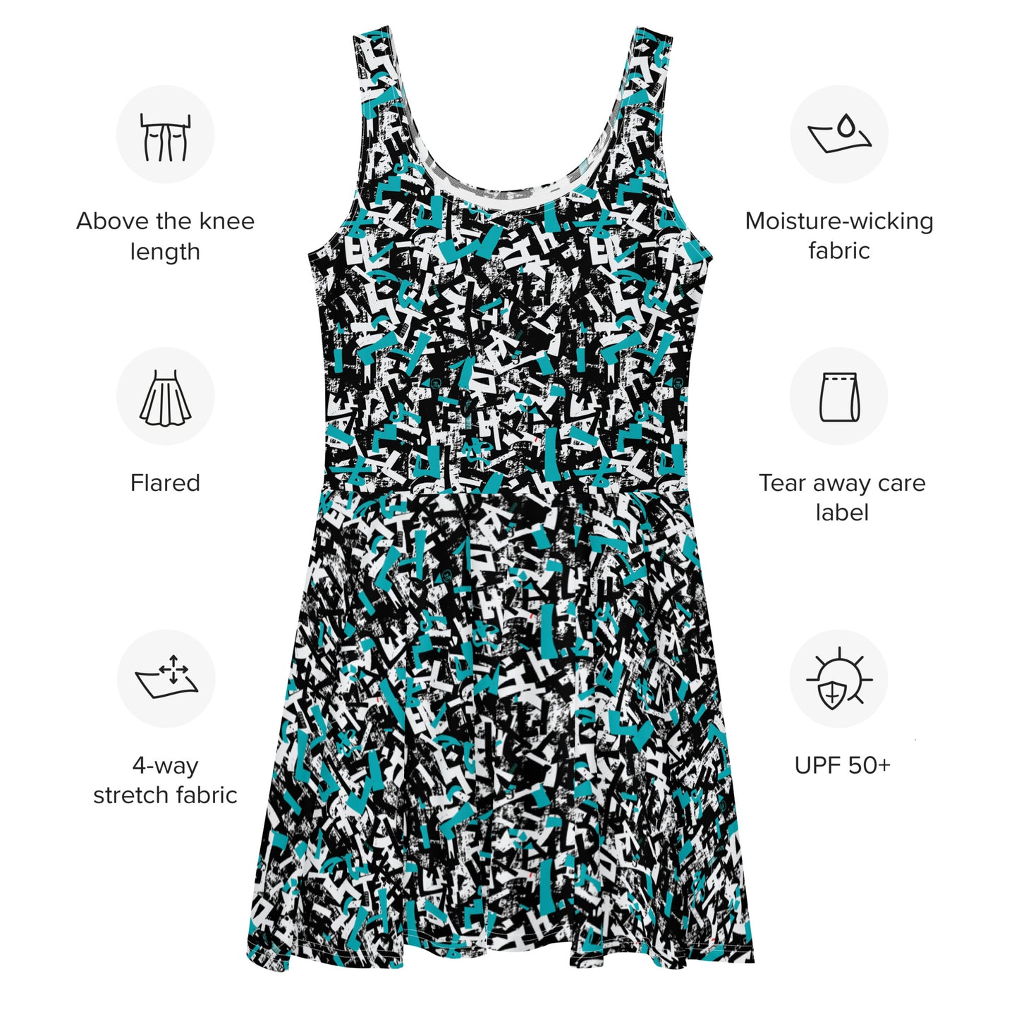 Teal Scribbles Skater Dress