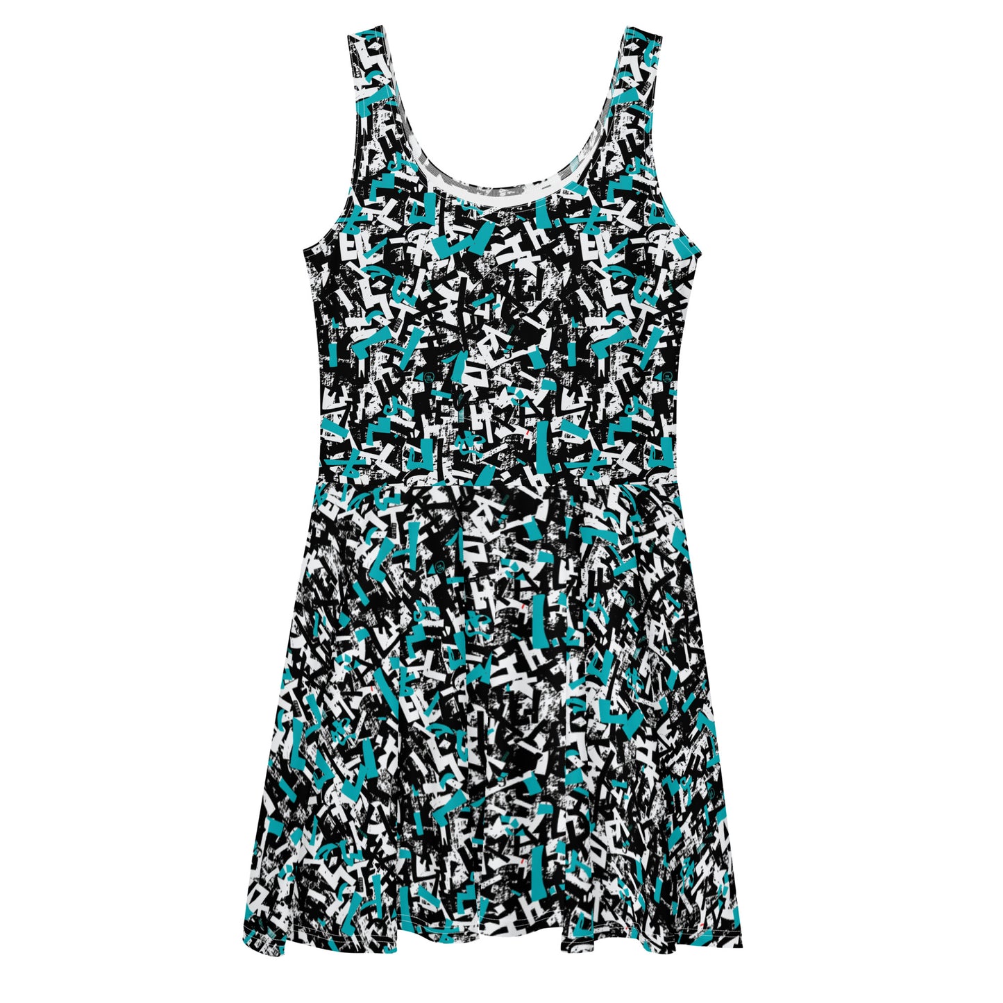 Teal Scribbles Skater Dress