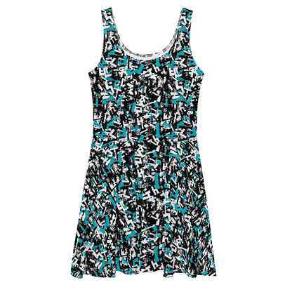 Teal Scribbles Skater Dress