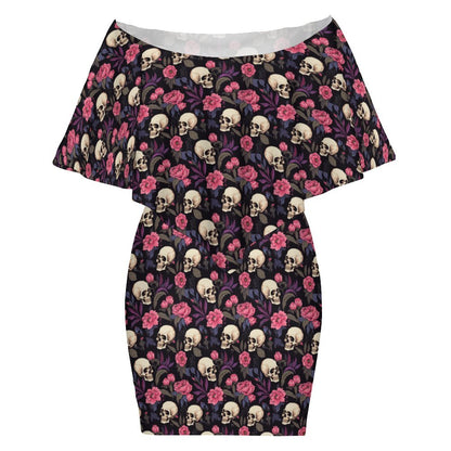 Skull Bouquet Off-Shoulder Dress