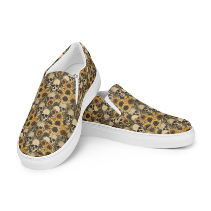 Sunflower Skull Women’s Slip-On Canvas Shoes